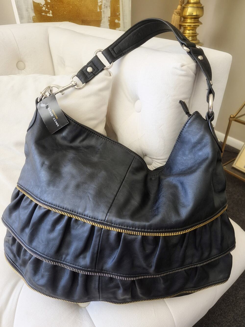 Black Rivet Leather Vintage Black Bag